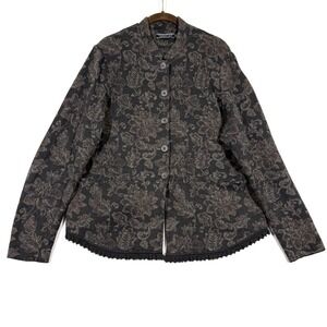 Peruvian Connection Sweater‎ Womens XL Pima Cotton Floral Cardigan Crochet Trim